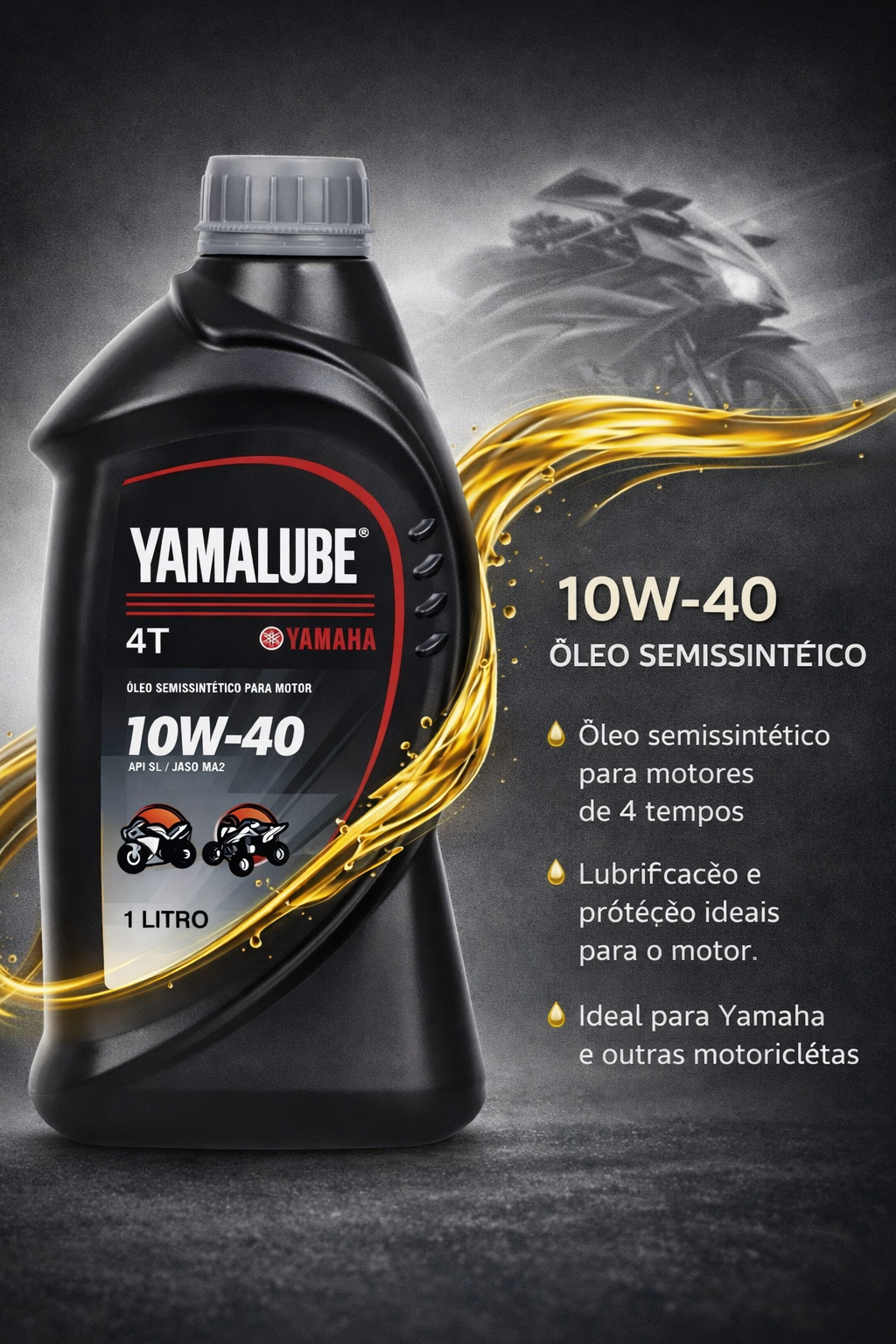 Óleo Motor Yamaha Yamalube Semi-Sintético 10W-40 1 Litro