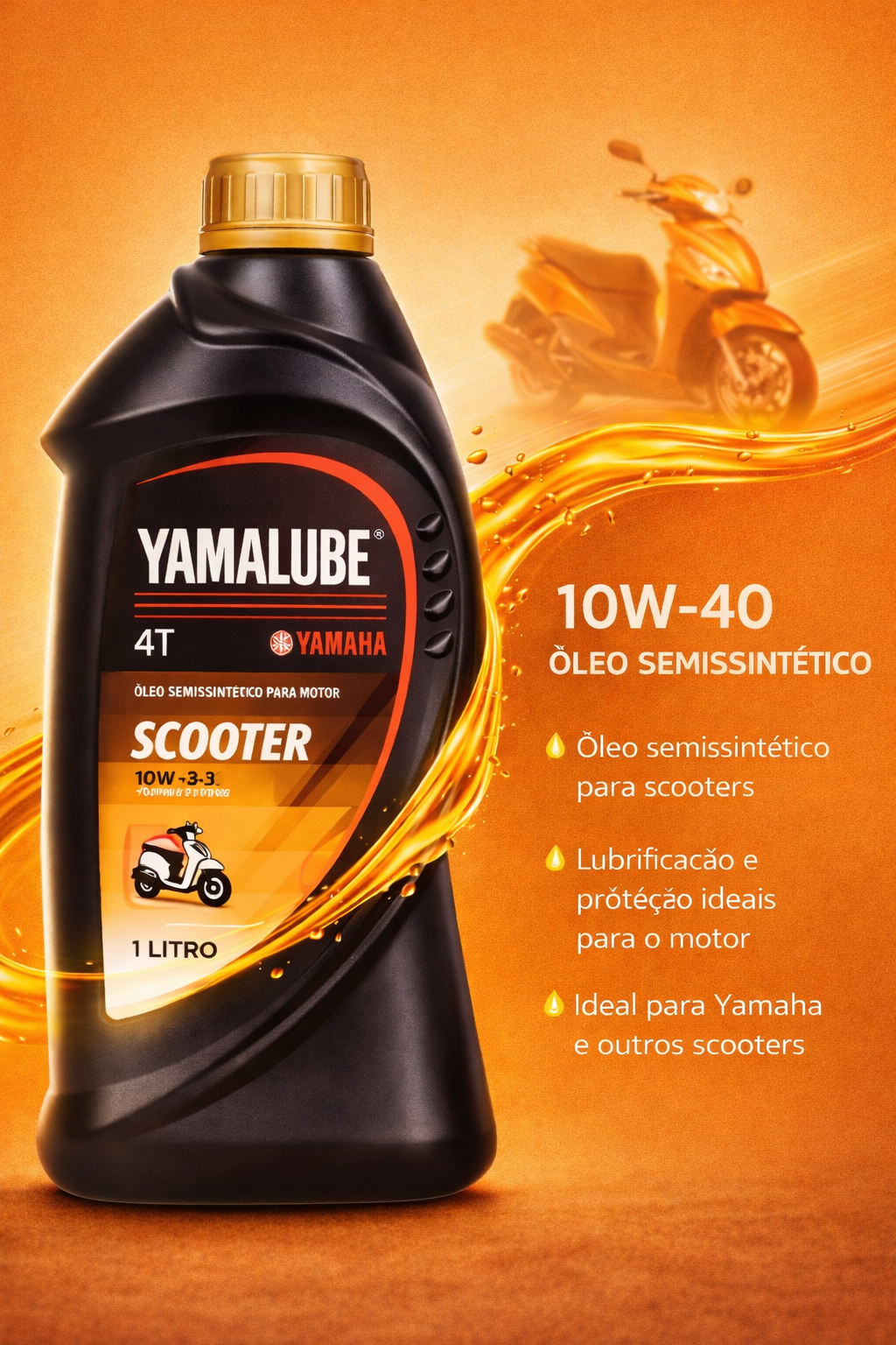 Óleo Motor Yamaha Yamalube Scooter Semi-Sintético 10W-40 1 Litro